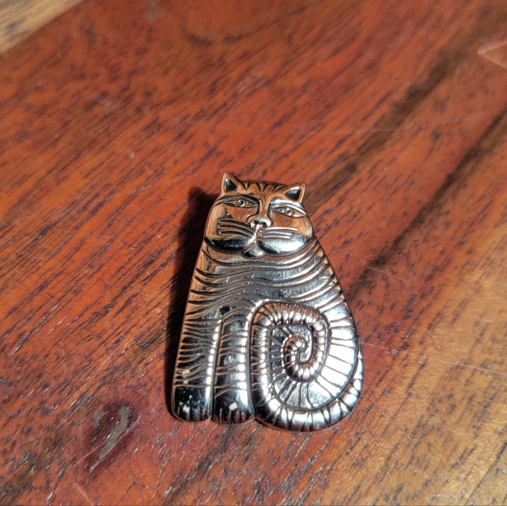 Vintage Laurel Burch Shambala Fat Cat Silver tone Vintage Brooch